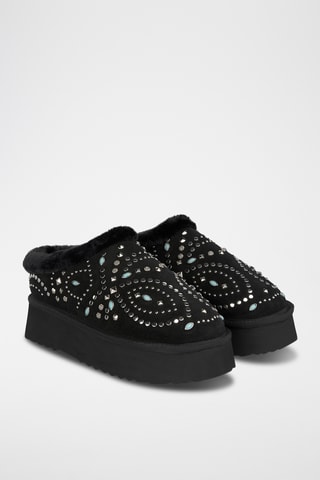 ##Sabots plateformes fourrés en croûte de cuir nubuck - Noir