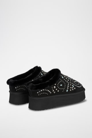 ##Sabots plateformes fourrés en croûte de cuir nubuck - Noir