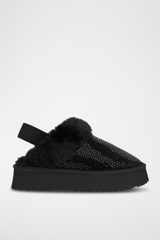 ##Sabots plateformes fourrés en croûte de cuir nubuck - Noir