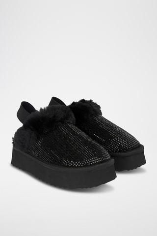 ##Sabots plateformes fourrés en croûte de cuir nubuck - Noir