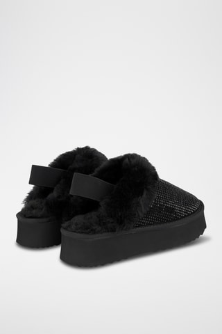##Sabots plateformes fourrés en croûte de cuir nubuck - Noir