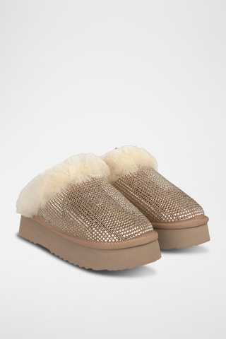 ##Sabots plateformes fourrés en croûte de cuir nubuck - Beige
