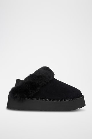 ##Sabots plateformes fourrés en croûte de cuir nubuck - Noir