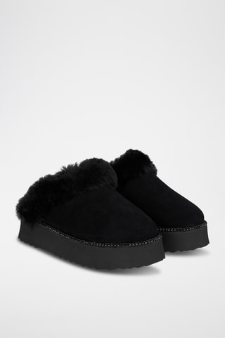 ##Sabots plateformes fourrés en croûte de cuir nubuck - Noir