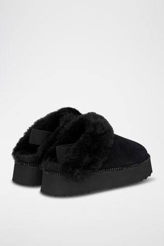 ##Sabots plateformes fourrés en croûte de cuir nubuck - Noir