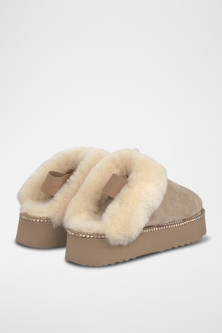 ##Sabots plateformes fourrés en croûte de cuir nubuck - Beige