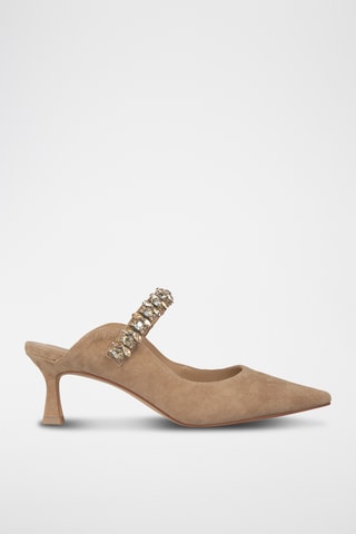##Mules à talons en nubuck - Camel