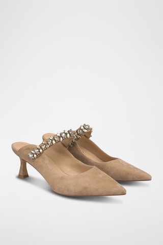 ##Mules à talons en nubuck - Camel