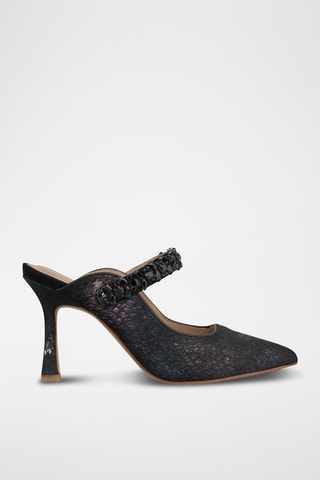 ##Mules à talons en cuir - Anthracite et noir
