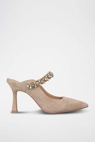 ##Mules à talons en nubuck - Beige