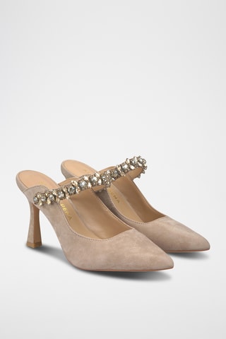 ##Mules à talons en nubuck - Beige