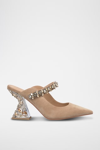 ##Mules à talons en nubuck - Camel