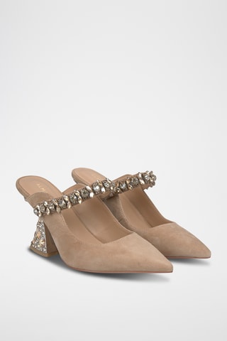 ##Mules à talons en nubuck - Camel