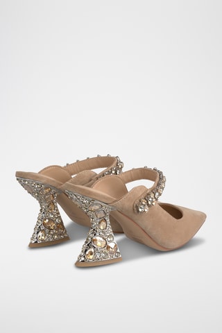 ##Mules à talons en nubuck - Camel