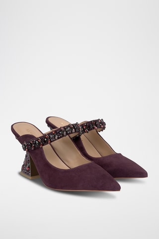 ##Mules à talons en nubuck - Bordeaux