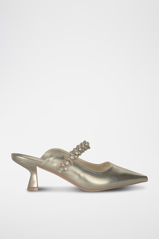 ##Mules à talons en cuir - Doré
