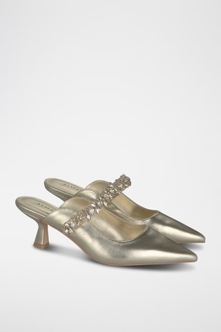 ##Mules à talons en cuir - Doré