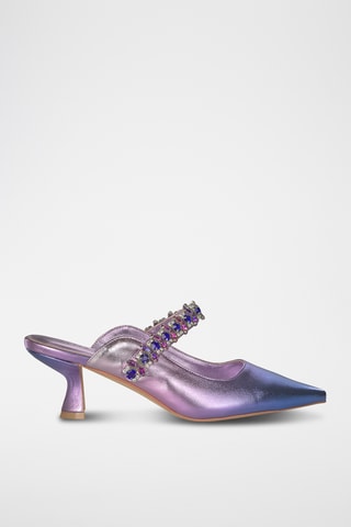 ##Mules à talons en cuir - Violet
