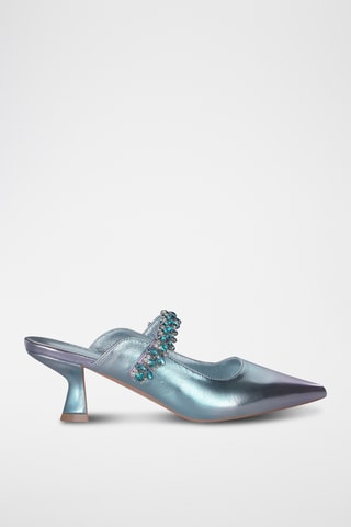 ##Mules à talons en cuir - Turquoise