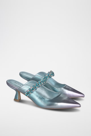 ##Mules à talons en cuir - Turquoise