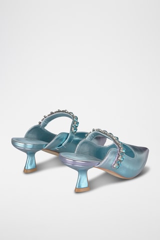 ##Mules à talons en cuir - Turquoise
