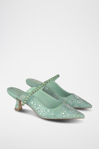 ##Mules à talons en cuir - Vert clair