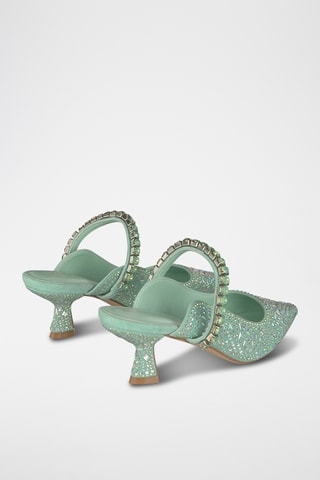 ##Mules à talons en cuir - Vert clair