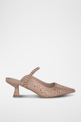 ##Mules à talons en cuir - Vieux rose