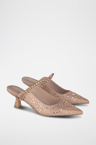 ##Mules à talons en cuir - Vieux rose