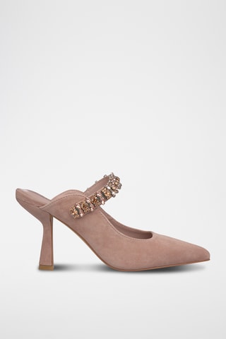 ##Mules à talons en nubuck - Vieux rose