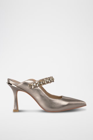 ##Mules à talons en cuir - Argenté