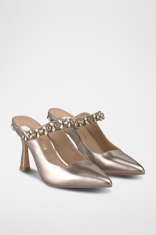 ##Mules à talons en cuir - Argenté