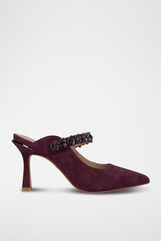 ##Mules à talons en nubuck - Bordeaux