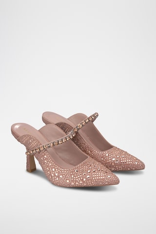 ##Mules à talons en nubuck - Vieux rose