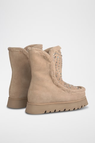 Bottines fourrées en croûte de cuir - Camel