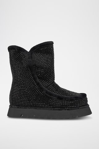 Bottines fourrées en croûte de cuir - Noir