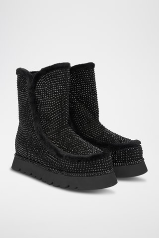Bottines fourrées en croûte de cuir - Noir