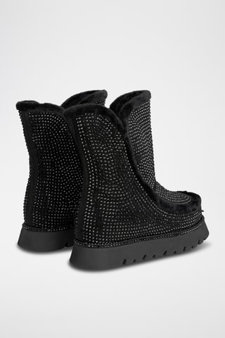Bottines fourrées en croûte de cuir - Noir
