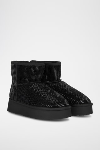 Bottines plateformes en croûte de cuir - Noir