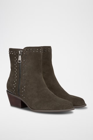 ##Bottines en croûte de cuir nubuck - Kaki