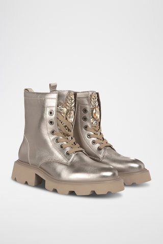##Bottines en croûte de cuir - Doré