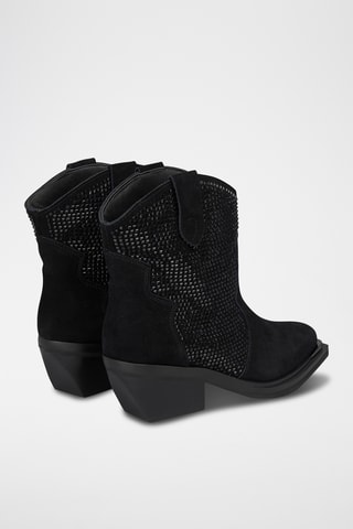 ##Bottines en croûte de cuir - Noir