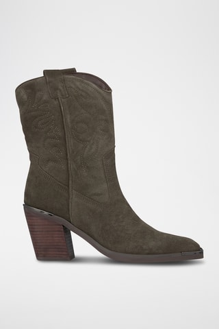 ##Bottines en croûte de cuir - Kaki