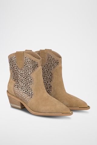 Bottines en croûte de cuir nubuck - Beige