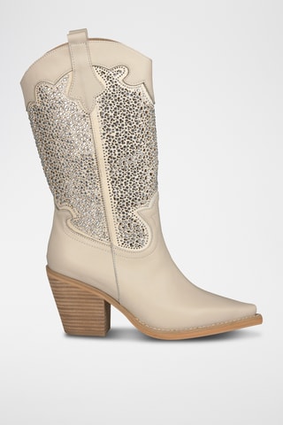 ##Bottes en cuir nappa - Ecru