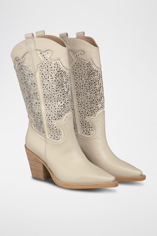 ##Bottes en cuir nappa - Ecru