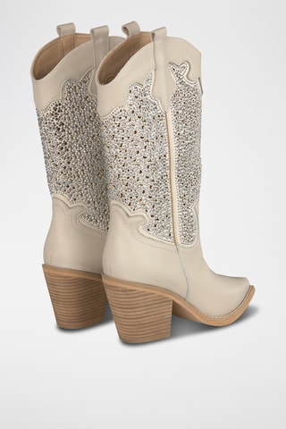 ##Bottes en cuir nappa - Ecru