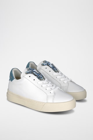##Baskets plateformes en cuir - Blanc et bleu clair