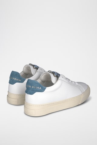 ##Baskets plateformes en cuir - Blanc et bleu clair