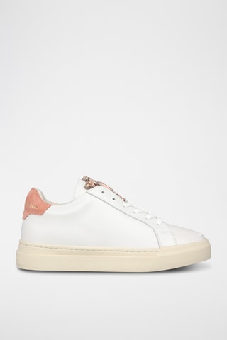 ##Baskets plateformes en cuir - Blanc et saumon